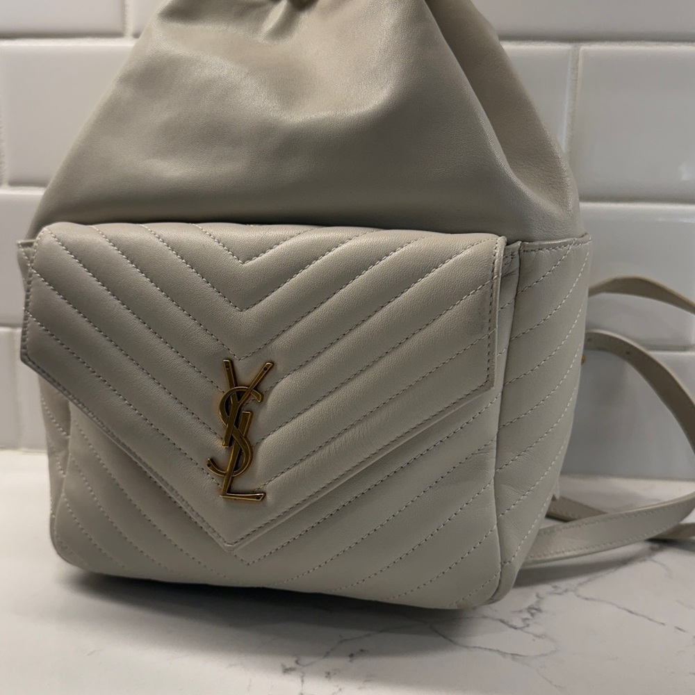 Yves Saint Laurent Cream Quilted Backpack